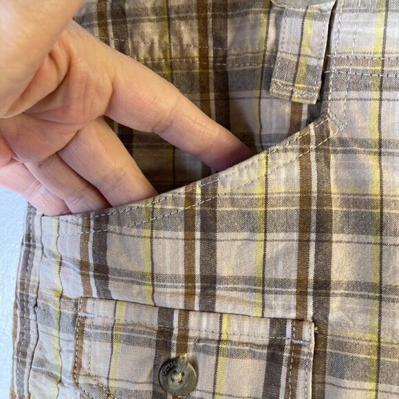 Womens Columbia Plaid Cotton Shorts Tan Brown 10/6 Pockets - Picture 3 of 5